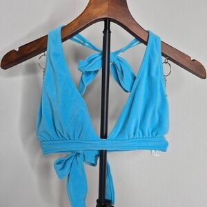 Vintage Juicy Couture Beach Surf Royalty Terry Cloth Triangle Bikini Top M Y2K